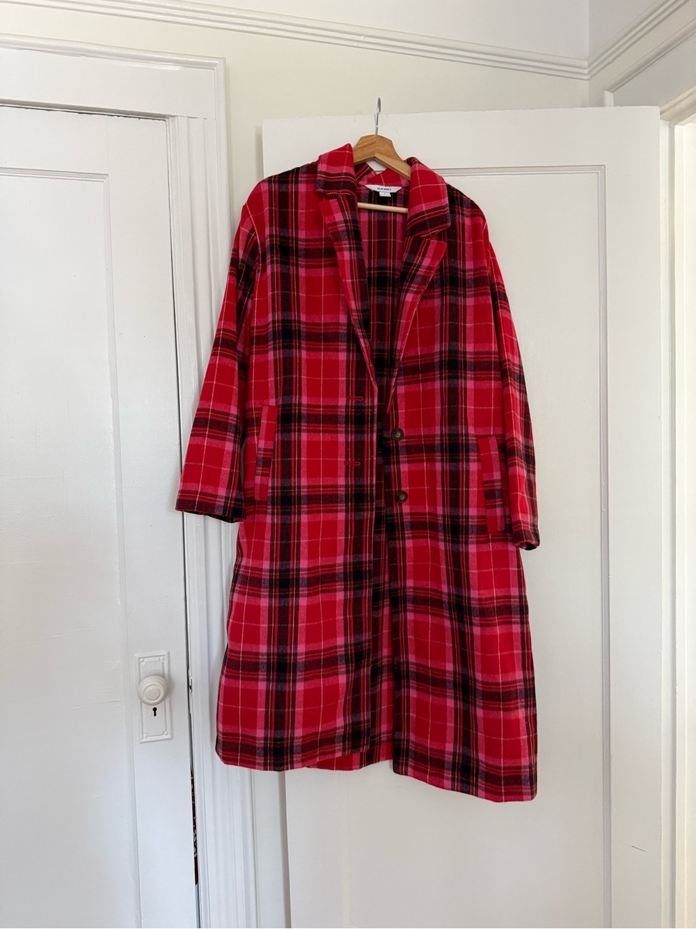 Old Navy Red Black Plaid Pea Coat